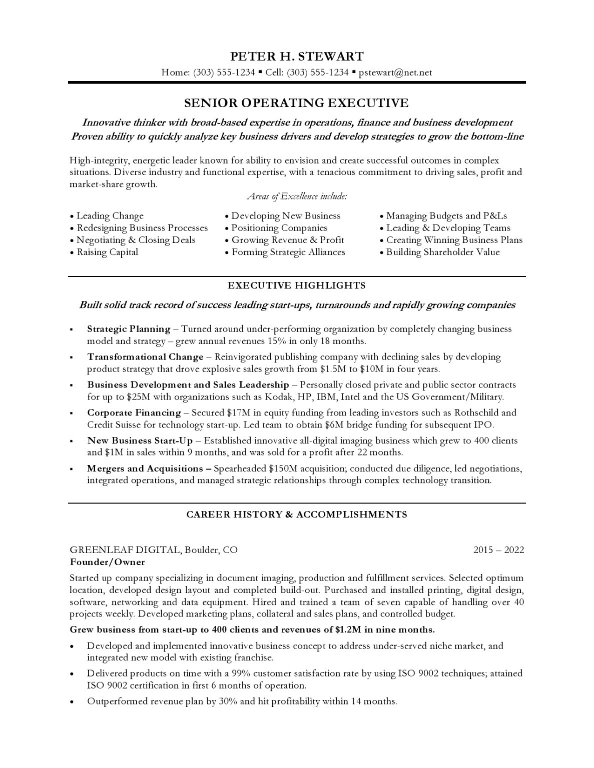 CEO/COO - Resume Sample | Blue Sky Resumes