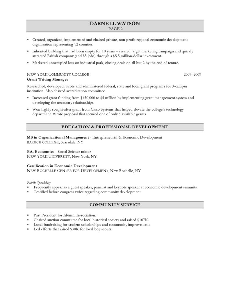 Community Development Executive resume page 2