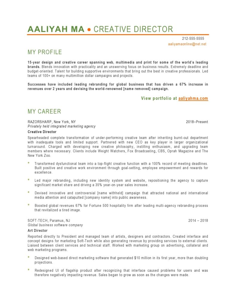 Creative Director resume page 1
