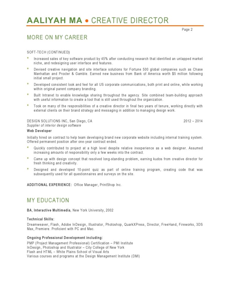 Creative Director resume page 2