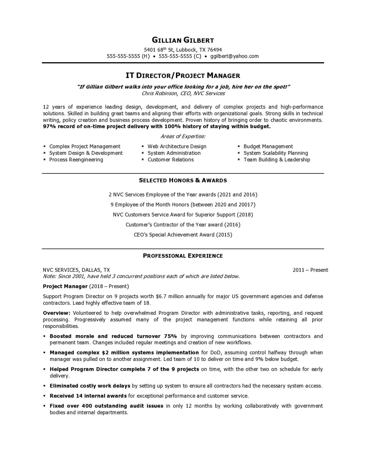 IT Director - Resume Sample | Blue Sky Resumes