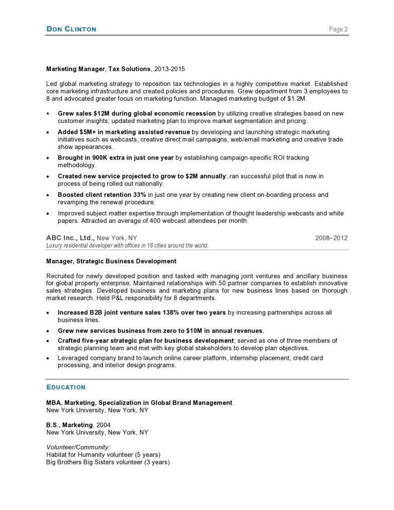 Marketing Director resume page 2