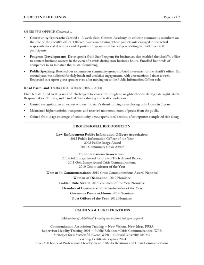 PR Manager resume page 2