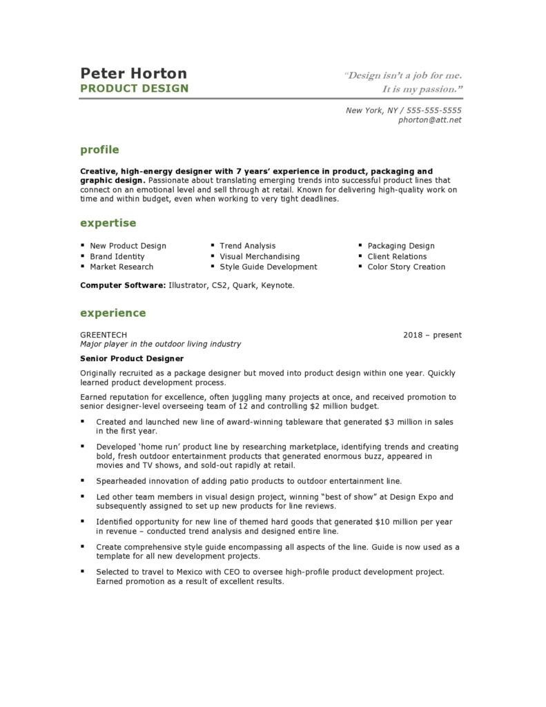 Product Desiner resume page 1
