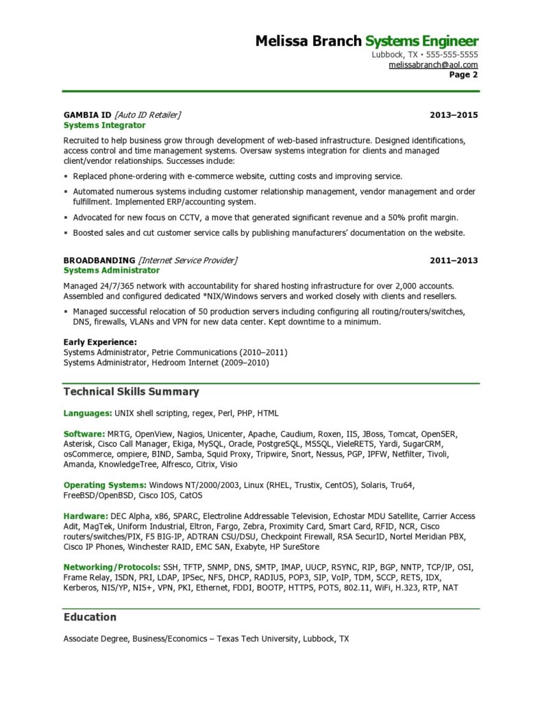 Systems Engineer resume page 2