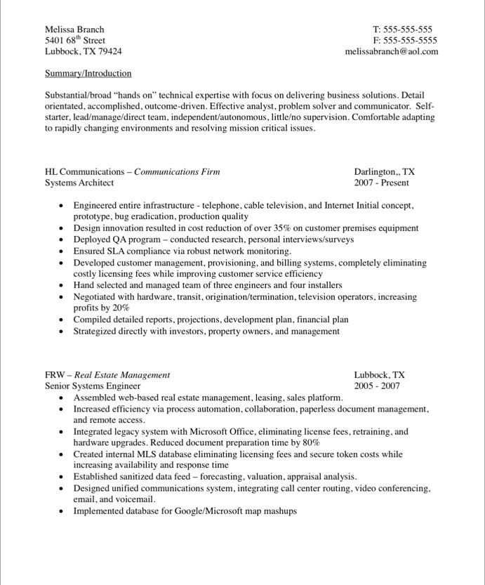 Systems Engineer old resume