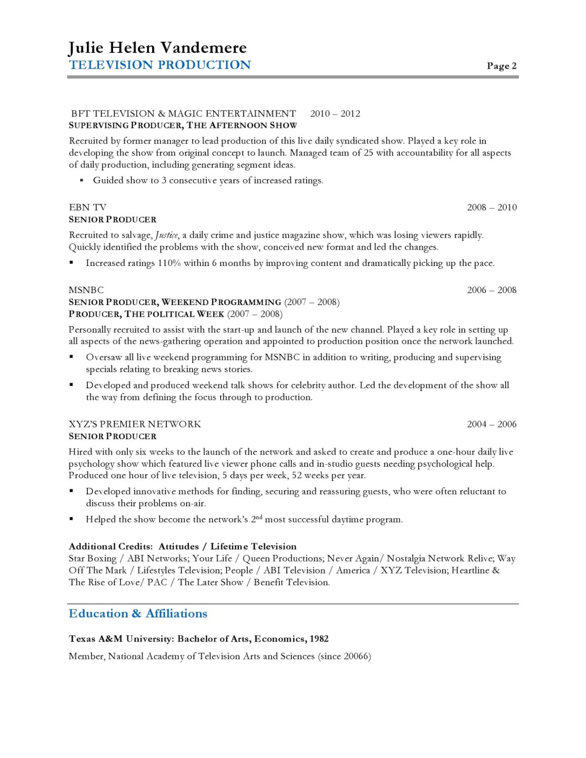 TV Producer - Resume Sample | Blue Sky Resumes
