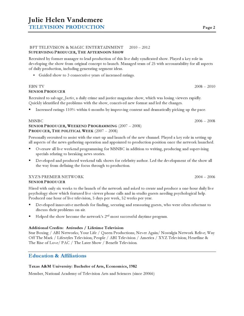 TV producer resume page 2
